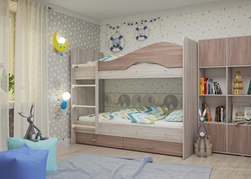 Детская кровать для девочки Мая с 2 ящиками на щитах, корпус Шимо светлый, фасад Шимо темный в Тольятти