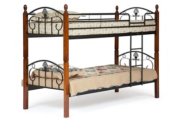 Детская кровать для мальчика BOLERO двухярусная дерево гевея/металл, 90*200 см (bunk bed), красный дуб/черный в Самаре