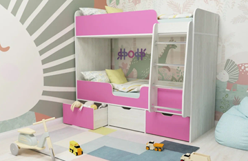 Детская двухъярусная кровать Ярофф Малыш двойняшка 70х160, корпус Винтерберг, фасад Розовый в Тольятти