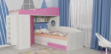 Детская кровать-чердак Кадет-2 с металлической лестницей, корпус Винтерберг, фасад Розовый в Тольятти