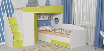 Детская кровать-шкаф Кадет-2 с универсальной лестницей, корпус Белое дерево, фасад Лайм в Тольятти