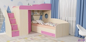 Детская кровать-шкаф Кадет-2 с универсальной лестницей, корпус Дуб, фасад Розовый в Сызрани