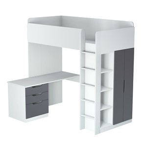 Кровать-чердак с письменным столом и шкафом POLINI Kids Simple Белый / Серый в Самаре