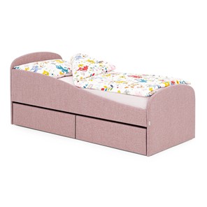 1-спальная детская кровать с ящиками Letmo 190х80 клубничный мусс (рогожка) в Тольятти