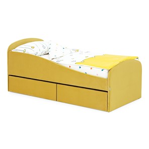 Кровать односпальная детская с ящиками Letmo 190х80 горчичный (велюр) в Самаре