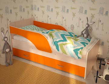 Детская кровать ТМК Максимка, корпус Млечный дуб, фасад Оранжевый в Тольятти