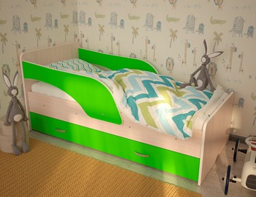 1-спальная детская кровать Максимка, корпус Млечный дуб, фасад Салатовый в Самаре