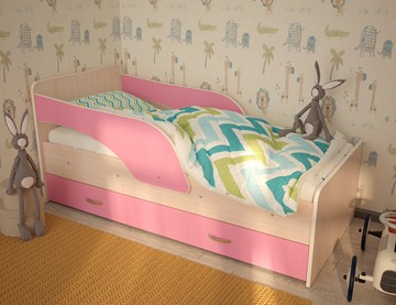 Кровать с бортиками Максимка, корпус Млечный дуб, фасад Розовый в Самаре