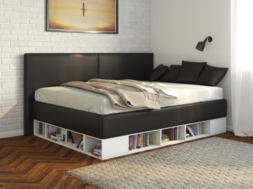 Подростковая кровать Lancaster 1, 120х200, ЛДСП белая, экокожа черная в Сызрани
