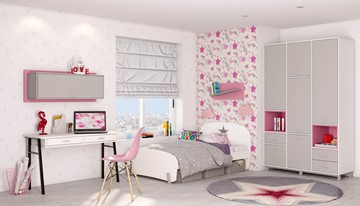 Подростковая мебель POLINI Kids Mirum №7 Белый / Серый / Розовый в Самаре