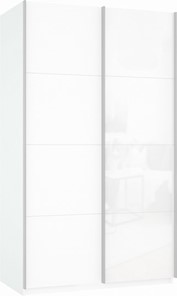 Шкаф 2-створчатый Прайм (ДСП/Белое стекло) 1600x570x2300, белый снег в Тольятти