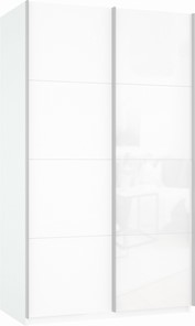 Шкаф двухдверный Прайм (ДСП/Белое стекло) 1200x570x2300, белый снег в Сызрани