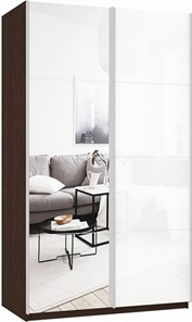 Шкаф 2-х створчатый Прайм (Зеркало/Белое стекло) 1600x570x2300, венге в Сызрани
