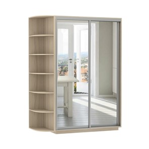 Шкаф 2-дверный Экспресс (2 зеркала), со стеллажом 1500x600x2200, шимо светлый в Тольятти