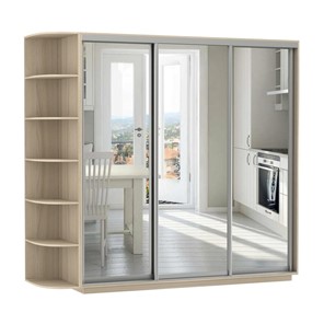 Шкаф 3-дверный Экспресс (3 зеркала), со стеллажом 2100х600х2400, шимо светлый в Самаре