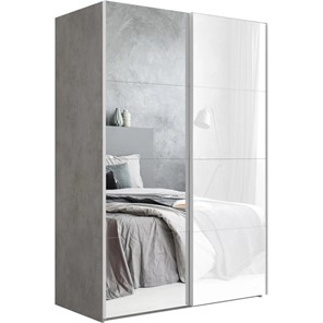 Шкаф двухдверный Эста (Зеркало/Стекло белое) 1600x660x2200, бетон в Тольятти