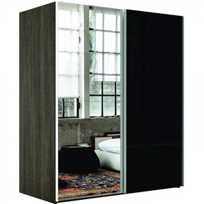 Шкаф 2-дверный Эста (Зеркало/Стекло черное) 2000x660x2400, венге мали в Тольятти