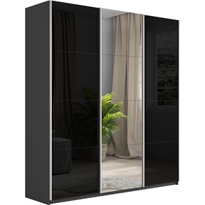 Шкаф 3-дверный Широкий Прайм (2 Стекла Черных / Зеркало) 2400x570x2300, Серый диамант в Самаре