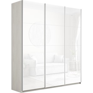 Шкаф 3-дверный Широкий Прайм (Белое стекло) 2400x570x2300,  Ясень Анкор светлый в Тольятти