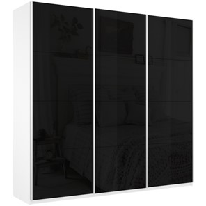 Шкаф 3-дверный Широкий Прайм (Черное стекло) 2400x570x2300,  Белый Снег в Сызрани