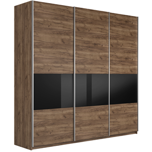 Шкаф 3-дверный Широкий Прайм (ДСП / Черное стекло) 2400x570x2300, Крафт Табачный в Тольятти