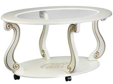 Стеклянный столик в гостиную Овация-С, на колесах, слоновая кость-золото в Самаре