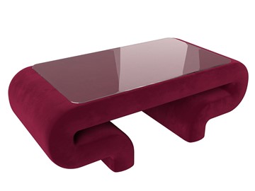 Стеклянный столик в гостиную Волна, бордовый (микровельвет) в Тольятти