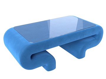 Стеклянный столик в зал Волна, голубой (велюр) в Тольятти