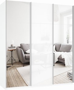 Шкаф-купе Прайм (Зеркало/Белое стекло/Зеркало) 1800x570x2300, белый снег в Тольятти