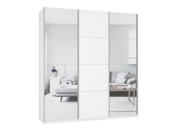 Шкаф 3-х створчатый Прайм (Зеркало/ДСП/Зеркало) 1800x570x2300, белый снег в Тольятти