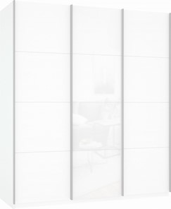 Шкаф-купе 3-х дверный Прайм (ДСП/Белое стекло/ДСП) 2100x570x2300, белый снег в Тольятти