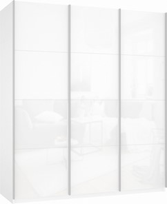Шкаф трехстворчатый Прайм (3 Белое стекло) 2100x570x2300, белый снег в Тольятти