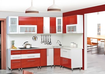 Угловая кухня Мыло 224 2600х1600, цвет Красный/Белый металлик в Тольятти