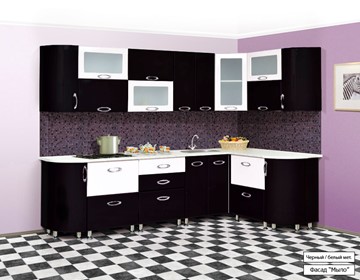 Угловая кухня Марибель Мыло 128 2700х1500, цвет Черный/Белый металлик в Тольятти