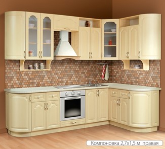 Кухня угловая Классика 2700х1500, цвет Дуб беленый в Сызрани