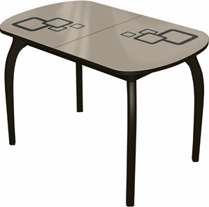 Кухонный стол раскладной Ривьера мини дерево №1, Рисунок квадро (стекло молочное/коричневый/венге) в Самаре