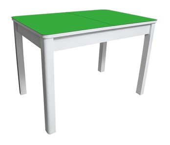 Кухонный стол раздвижной Айсберг-02 СТ2, белое ЛДСП/стекло зеленое/прямые массив белый в Тольятти