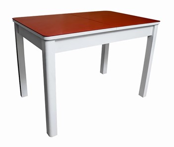 Кухонный стол раздвижной Айсберг-01 СТ2, белое ЛДСП/стекло алое/прямые массив белый в Самаре