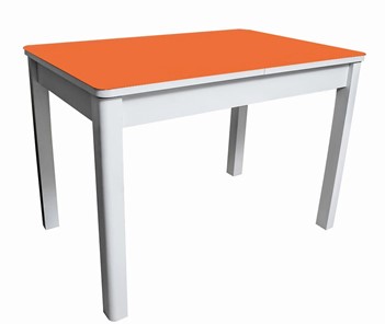 Кухонный стол раскладной Айсберг-01 СТ2, белое ЛДСП/стекло оранжевое/прямые массив белый в Тольятти