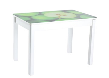 Кухонный раскладной стол Айсберг-01 СТФ, белое лдсп/зеленые яблоки/40 прямые массив белые в Тольятти