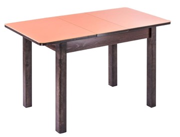Кухонный стол раскладной Айсберг-07 СТ1, венге ЛДСП/стекло оранжевое/42 прямые массив венге в Тольятти