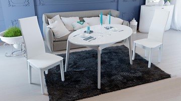 Кухонный овальный стол Марсель (СМ(Б)-102.01.12(1)), цвет  Белый/Стекло белое глянец в Самаре