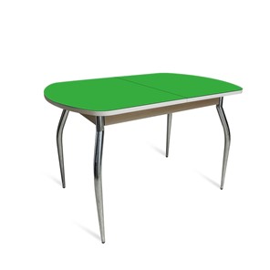 Кухонный обеденный стол ПГ-04 СТ2, дуб молочный/зеленое стекло/35 хром гнутые металл в Сызрани