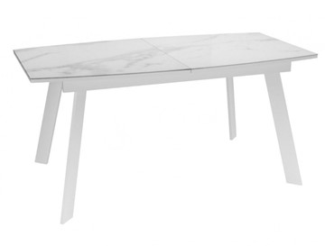 Обеденный раздвижной стол Dikline XLS160 мрамор белый глянец/ножки белые в Тольятти