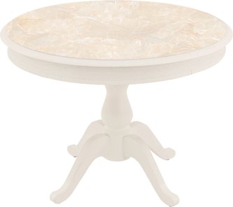 Овальный стол Фабрицио-1 Glass, Круг 1000, фотопечать (Мрамор 6, Слоновая кость) в Самаре