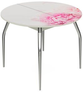 Кухонный раздвижной стол Ривьера - Круг, ноги метал. крашеные №24, ФП (Цветы №49) в Самаре