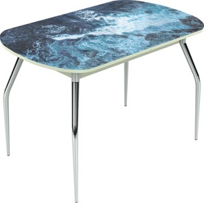 Обеденный раздвижной стол Ривьера мини, ноги хром №5 Фотопечать (Вода №15) в Самаре