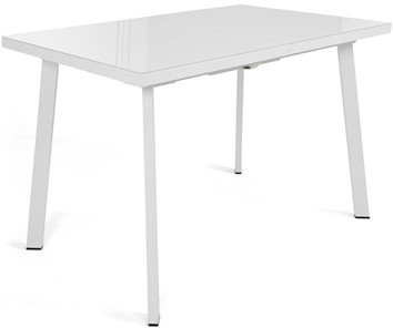 Кухонный стол раскладной Сальвадор-1G (ноги белые, стекло cristal/белый цемент) в Сызрани