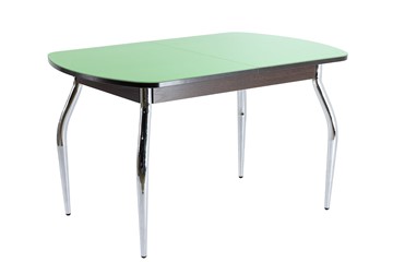 Кухонный обеденный стол ПГ-06 СТ2, венге ЛДСП/фисташка стекло/35 хром гнутые металл в Сызрани