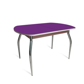 Обеденный раздвижной стол ПГ мини СТ2, дуб молочный/фиолетовое стекло/35 хром гнутые металл в Сызрани